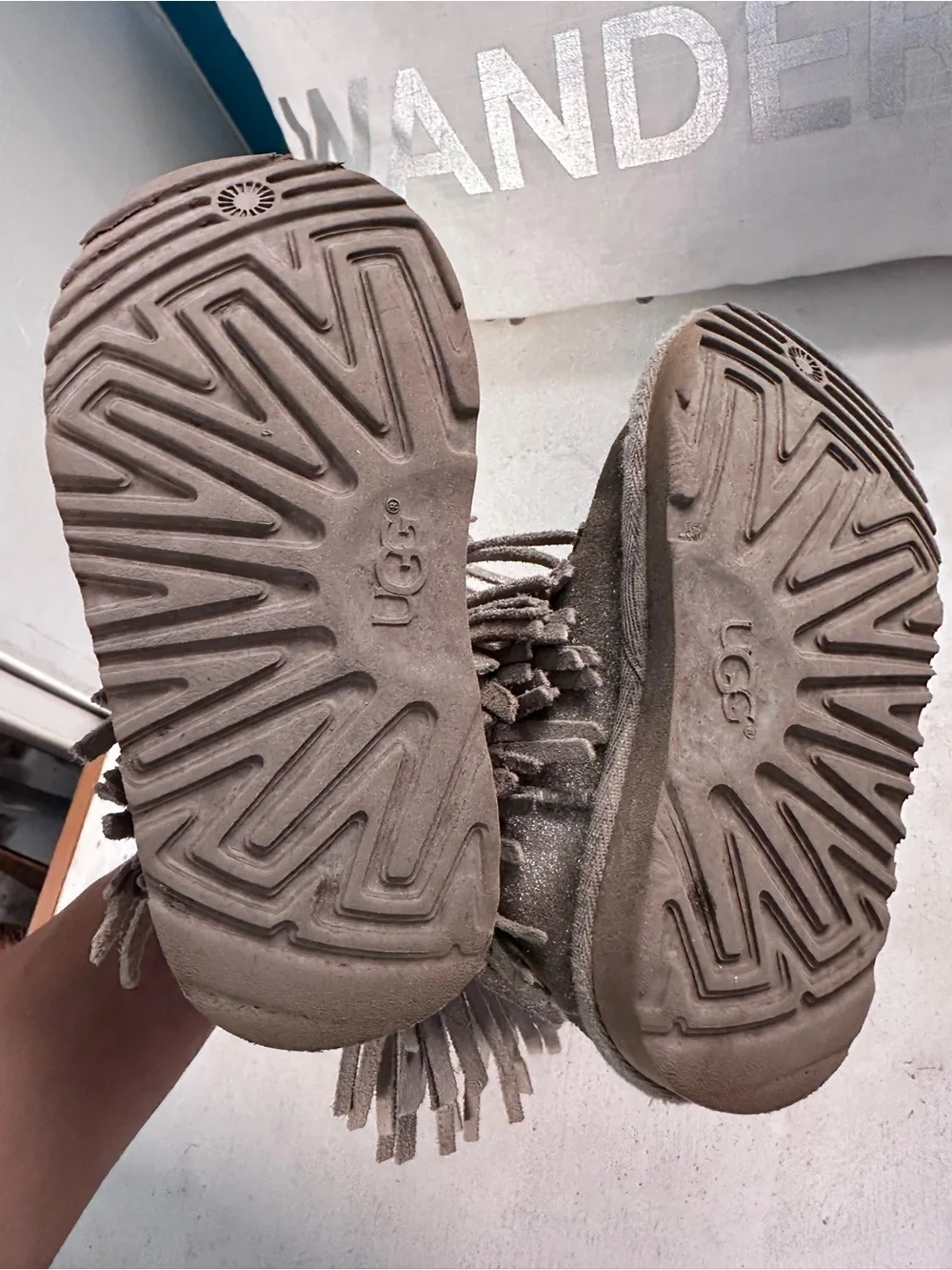 UGG Taupe Fringe Shearling Short Boots